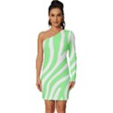 Green Zebra Vibes Animal Print  Long Sleeve One Shoulder Mini Dress View1