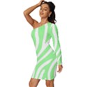 Green Zebra Vibes Animal Print  Long Sleeve One Shoulder Mini Dress View2