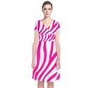 Pink Fucsia Zebra Vibes Animal Print Short Sleeve Front Wrap Dress View1