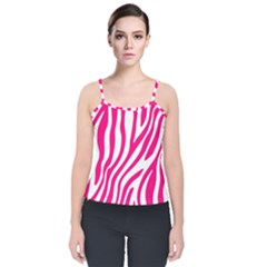 Pink Fucsia Zebra Vibes Animal Print Velvet Spaghetti Strap Top by ConteMonfrey