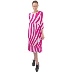 Pink Fucsia Zebra Vibes Animal Print Ruffle End Midi Chiffon Dress by ConteMonfrey