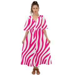 Pink Fucsia Zebra Vibes Animal Print Kimono Sleeve Boho Dress by ConteMonfrey