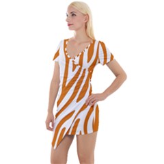 Orange Zebra Vibes Animal Print   Short Sleeve Asymmetric Mini Dress by ConteMonfrey