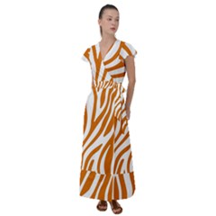 Orange Zebra Vibes Animal Print   Flutter Sleeve Maxi Dress by ConteMonfrey