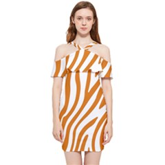 Orange Zebra Vibes Animal Print   Shoulder Frill Bodycon Summer Dress by ConteMonfrey