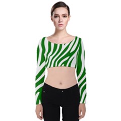 Dark Green Zebra Vibes Animal Print Velvet Long Sleeve Crop Top by ConteMonfrey