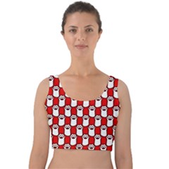 Red And White Cat Paws Velvet Crop Top by ConteMonfrey