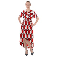 Red And White Cat Paws Front Wrap High Low Dress by ConteMonfrey