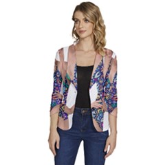 Leafs And Floral Print Women s One-button 3/4 Sleeve Short Jacket