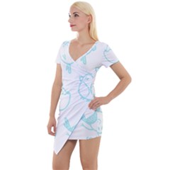 Birds Seamless Pattern Blue Short Sleeve Asymmetric Mini Dress by ConteMonfrey