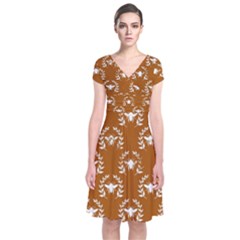 Brown Golden Bees Short Sleeve Front Wrap Dress by ConteMonfrey