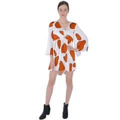 Orange Cow Dots V-neck Flare Sleeve Mini Dress by ConteMonfrey