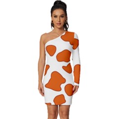 Orange Cow Dots Long Sleeve One Shoulder Mini Dress by ConteMonfrey