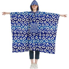 Animal Print - Blue - Leopard Jaguar Dots Small  Women s Hooded Rain Ponchos by ConteMonfrey