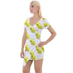 Yellow Butterflies On Their Own Way Short Sleeve Asymmetric Mini Dress by ConteMonfrey