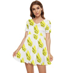 Yellow Butterflies On Their Own Way Tiered Short Sleeve Babydoll Dress by ConteMonfrey