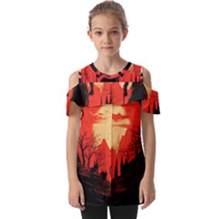 Demon Halloween Fold Over Open Sleeve Top by Simbadda