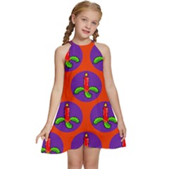 Christmas Candles Seamless Pattern Kids  Halter Collar Waist Tie Chiffon Dress by Amaryn4rt