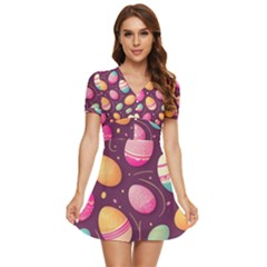 Easter Eggs Egg V-neck High Waist Chiffon Mini Dress by Ravend