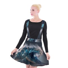 Tsunami Waves Ocean Sea Water Rough Seas Nature Suspender Skater Skirt by Wegoenart