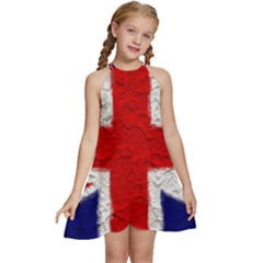 Union Jack Flag National Country Kids  Halter Collar Waist Tie Chiffon Dress by Celenk