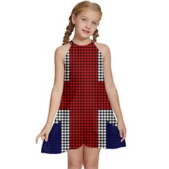 Union Jack Flag British Flag Kids  Halter Collar Waist Tie Chiffon Dress by Celenk