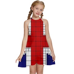 Union Jack Flag Uk Patriotic Kids  Halter Collar Waist Tie Chiffon Dress by Celenk