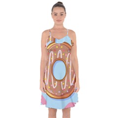 Dessert Food Donut Sweet Decor Chocolate Bread Ruffle Detail Chiffon Dress by Uceng