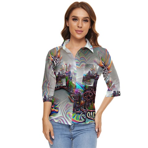 Abstract Art Psychedelic Art Experimental Women s Quarter Sleeve Pocket Shirt by Uceng