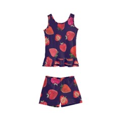 Strawberry On Black Kids  Boyleg Swimsuit by SychEva