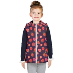 Strawberry On Black Kids  Hooded Puffer Vest by SychEva