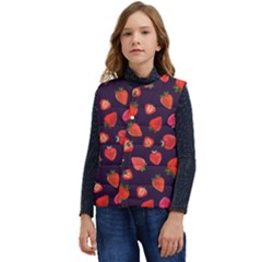 Strawberry On Black Kid s Short Button Up Puffer Vest	 by SychEva