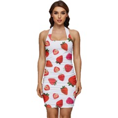 Strawberries Sleeveless Wide Square Neckline Ruched Bodycon Dress by SychEva