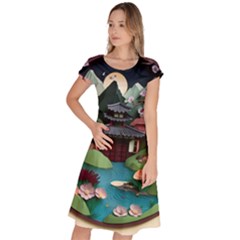 Japanese Garden Flowers Landscape Classic Short Sleeve Dress by danenraven