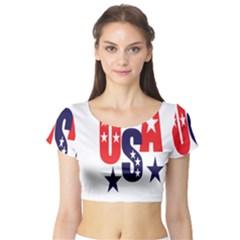 Usa Stars Fourth Of July Symbol America Usa Stars Short Sleeve Crop Top by Wegoenart