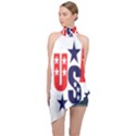 Usa Stars Fourth Of July Symbol America Usa Stars Halter Asymmetric Satin Top View1