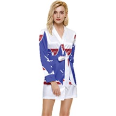 Usa Flag Eagle Symbol American Bald Eagle Country Long Sleeve Satin Robe by Wegoenart