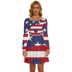 Yang Yin America Flag Abstract Art Asian Balance Long Sleeve Wide Neck Velvet Dress by Wegoenart