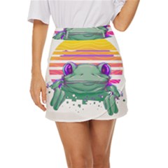 Frog Animal Sun Amphibian Figure Digital Art Mini Front Wrap Skirt by Wegoenart