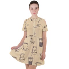 Coffee-56 Short Sleeve Shoulder Cut Out Dress  by nateshop