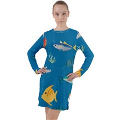 Fish-73 Long Sleeve Hoodie Dress