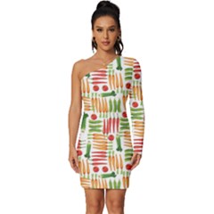 Vegetables Long Sleeve One Shoulder Mini Dress by SychEva