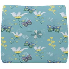 Butterflies Flowers Blue Background Spring Pattern Seat Cushion by Ravend