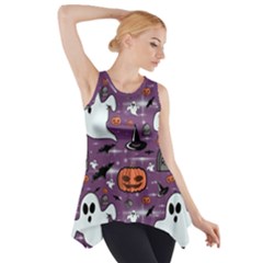 Pumpkin Ghost Witch Hat Halloween Sketch Holiday Side Drop Tank Tunic by Ravend