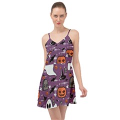 Pumpkin Ghost Witch Hat Halloween Sketch Holiday Summer Time Chiffon Dress by Ravend