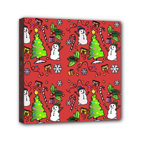 Santa Snowman Gift Holiday Christmas Cartoon Mini Canvas 6  X 6  (stretched) by Ravend