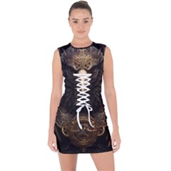 Eagle Ornate Pattern Feather Texture Lace Up Front Bodycon Dress by Ravend