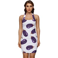 Eggplant Sleeveless Wide Square Neckline Ruched Bodycon Dress by SychEva