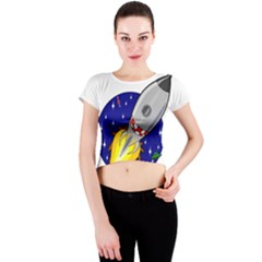 Rocket Ship Launch Vehicle Moon Crew Neck Crop Top by Salman4z