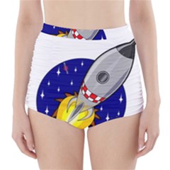 Rocket Ship Launch Vehicle Moon High-waisted Bikini Bottoms by Salman4z